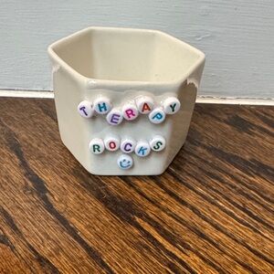 Hexagonal White Pot with Colorful Letter Beads